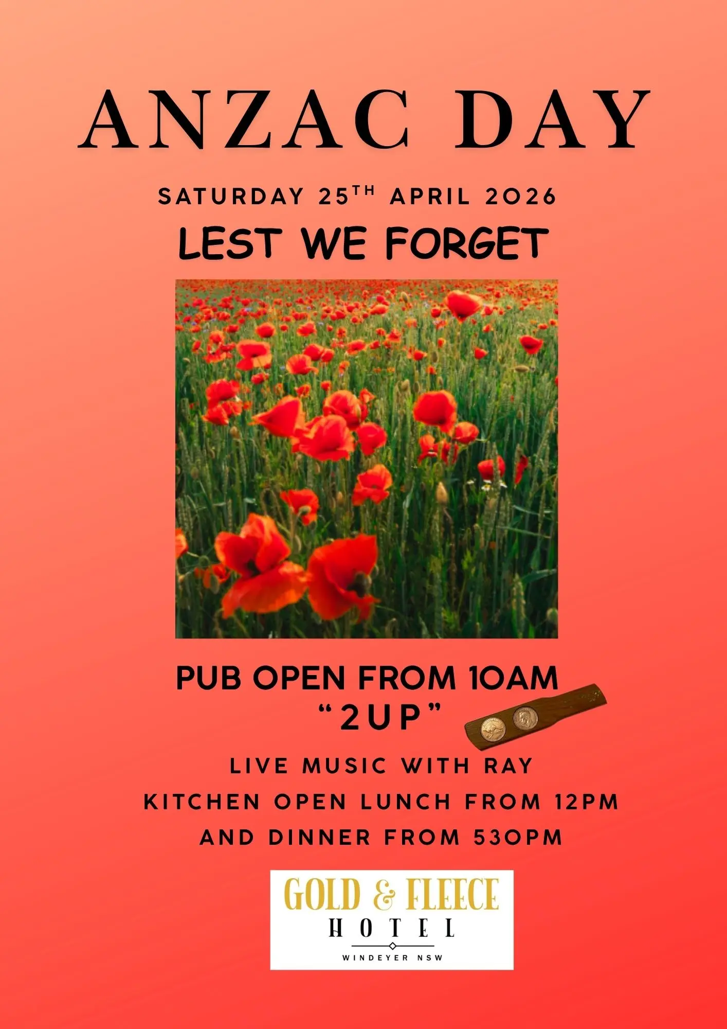 ANZAC DAY open 10am