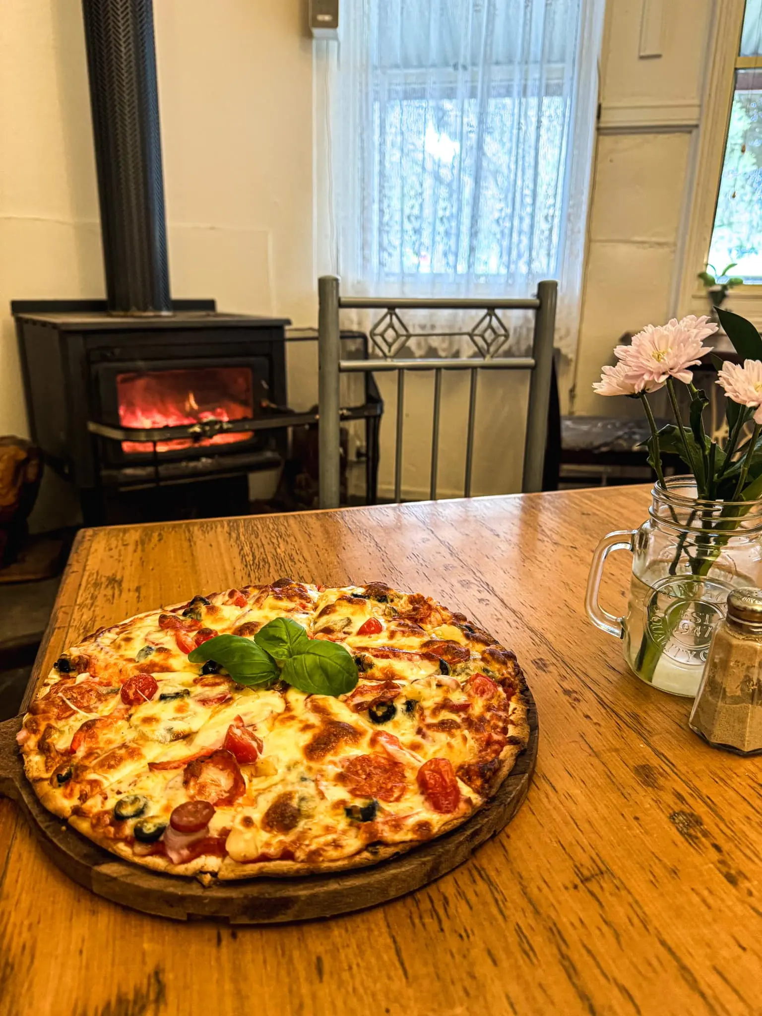 pizza on table in restaurant