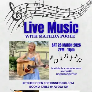 Saturday 28th March 2026 live music with Matilda Poole 7pm-11pm 🎶🎤🎼
