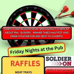 Friday 16th Jan - Darts Comp and Meat Raffles 🎉🍺 Saturday night live music with Colin Yule from 7pm 🍺🥂🎉kitchen open lunch and dinner ⭐️🥳