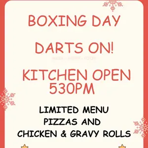 Darts are on tonite and kitten open 530
Limited menu for tonight!
Pizzas and Chicken and gravy rolls!